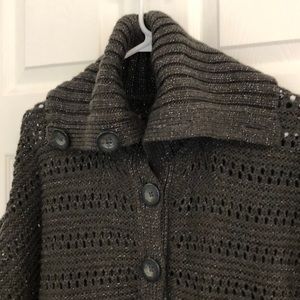 Charcoal w/ Silver Sparkle Button Up Sweater